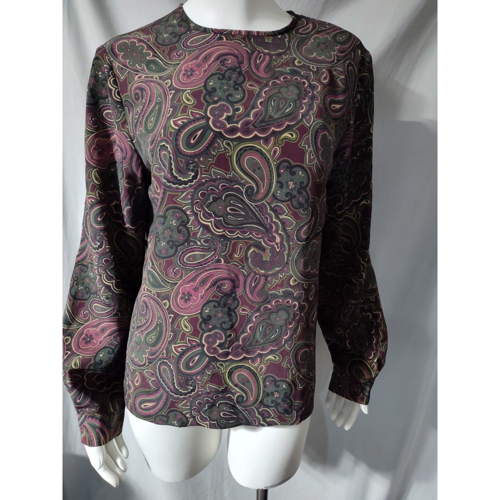 Pendleton paisley women's 8 long sleeve blouse shirt purple green pullover crew
